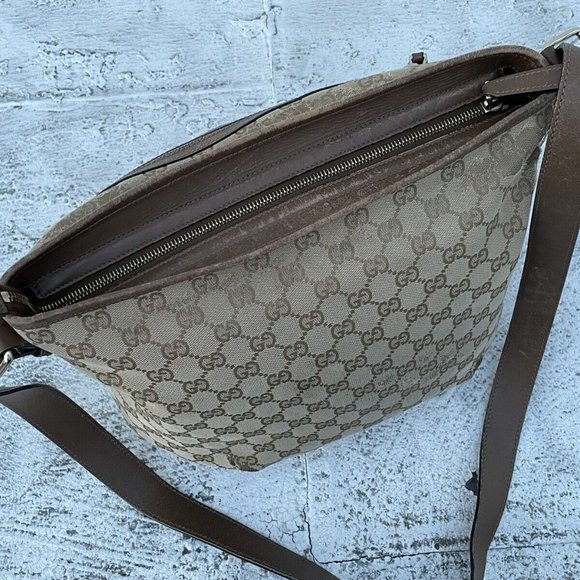 Gucci Women Hand Bag Brown GG Web Signature Canvas Shoulder Bag Italy Read Desc - Picture 8 of 12